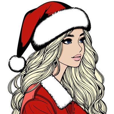 realistic girl in santa hat