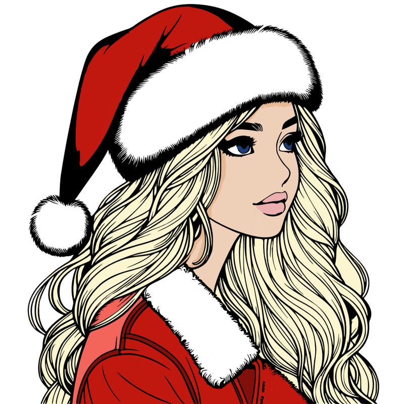 realistic girl in santa hat