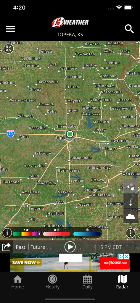WIBW 13 Weather app - Interactive weather radar map of Topeka Kansas on the WIBW 13 Weather app
