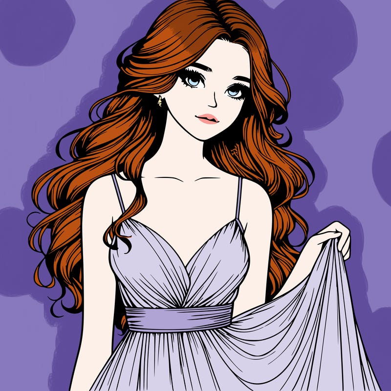 realistic girl in flowy silky prom dress