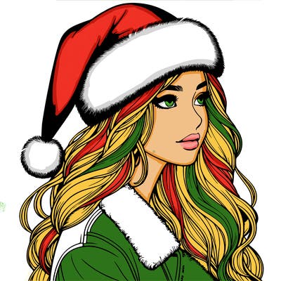 realistic girl in santa hat