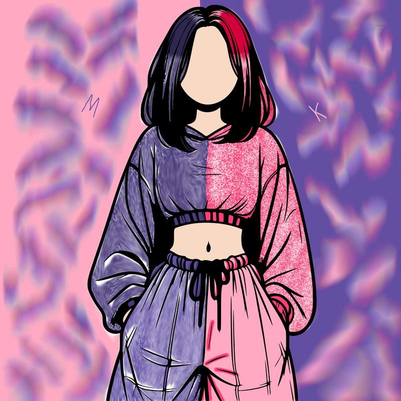 realistic girl faceless with baggy pants and a crop top