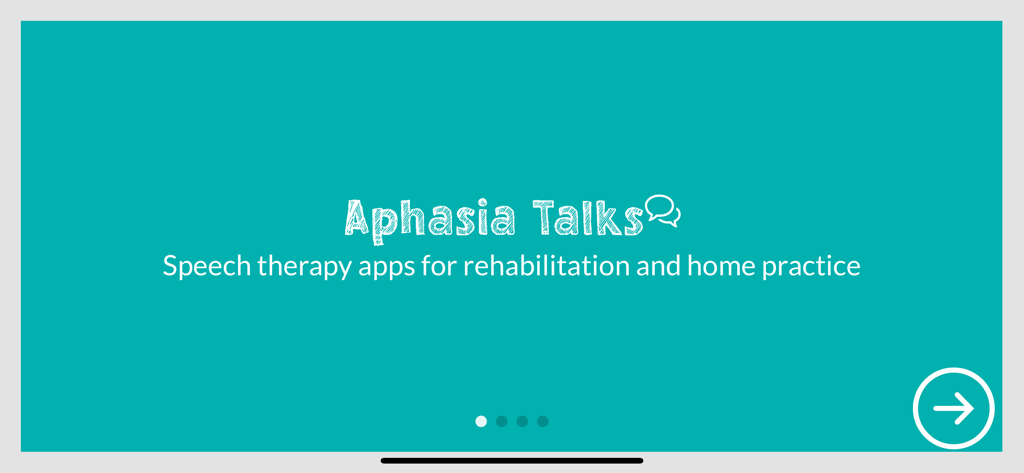 Cue Name - Actions - Aphasia Talksの紹介画面、リハビリと自宅練習のための言語療法アプリを表示。