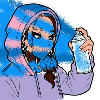 a realistic girl, spray painting
