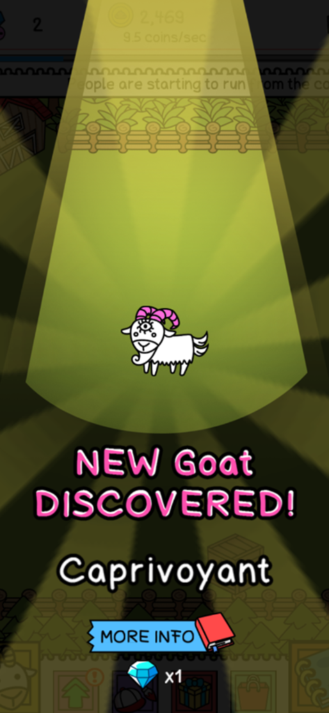 Goat Evolution: Evolve & Merge - A new goat named Caprivoyant discovered in Goat Evolution with a third eye and pink horns