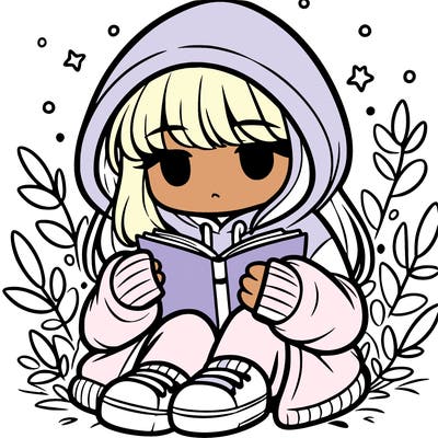 girl in oversized hoodie reading a book