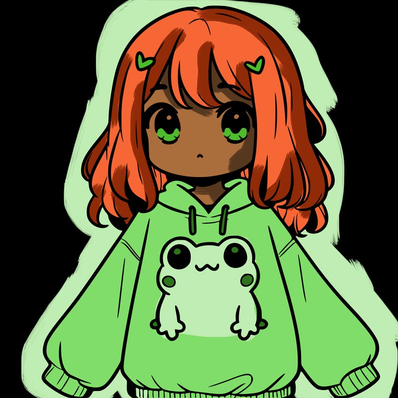 girl wearing frogging sweatshirt