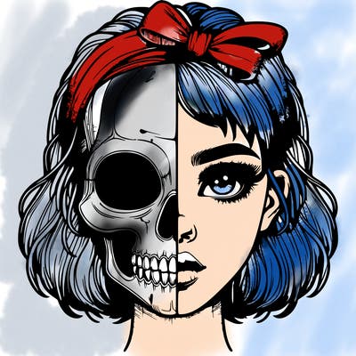realistic girl with half skull mask