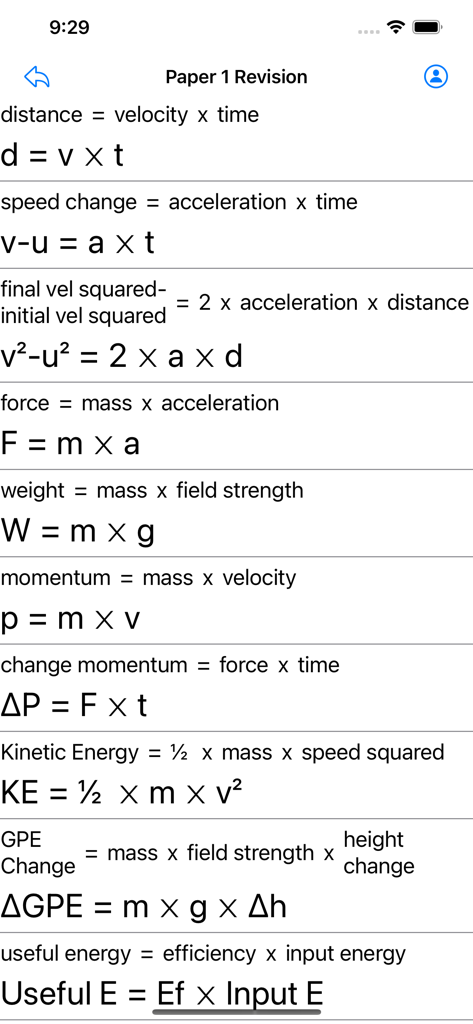 GCSE Equations Physics - A list of physics formulas and equations from the GCSE Equations Physics app for exam revision