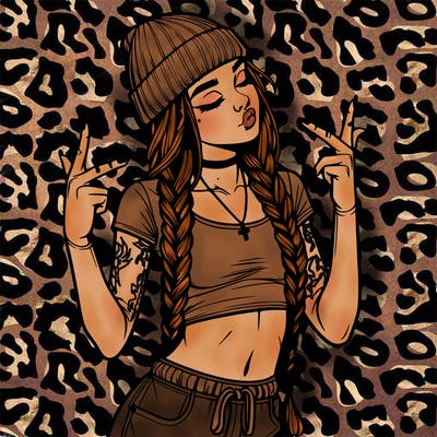 realistic teenage girl with braids and a beanie and crop top doing 🫶🏼