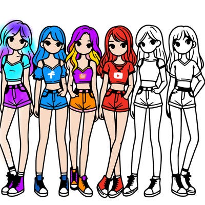 a group of girls wearing crop tops and shorts