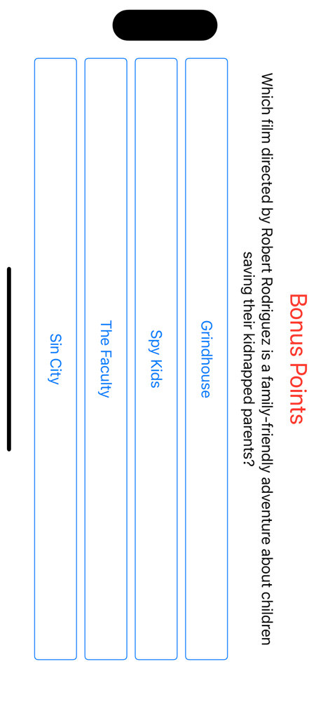 Movie Quiz Trio - Una pregunta de trivia de películas de opción múltiple sobre películas de Robert Rodriguez en la aplicación Movie Quiz Trio