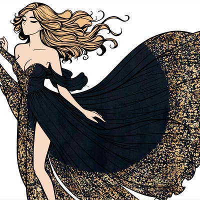 realistic woman in dress flowing the the wind