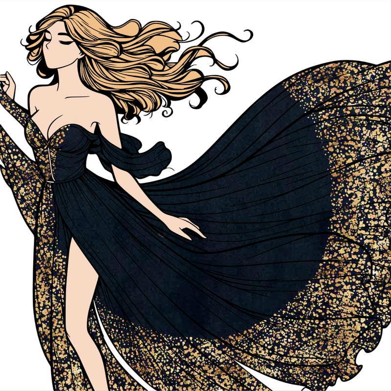 realistic woman in dress flowing the the wind