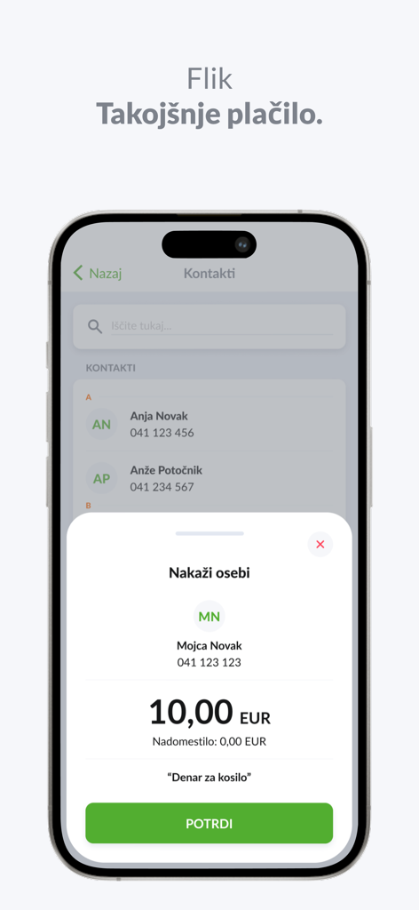 mBank@Net - mBank@Net app interface showing an instant peer to peer money transfer of 10 Euros