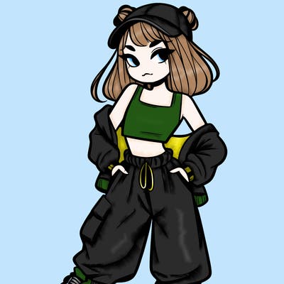 girl in crop top and baggy pants