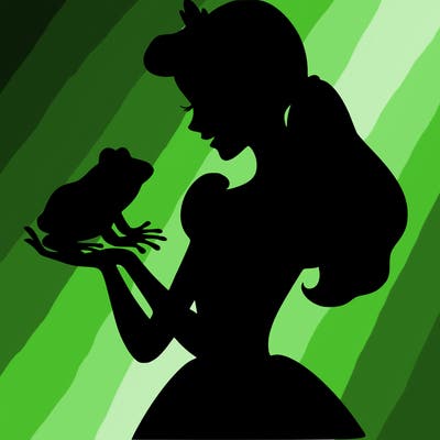 a shadow of a princess holding a frog realistic