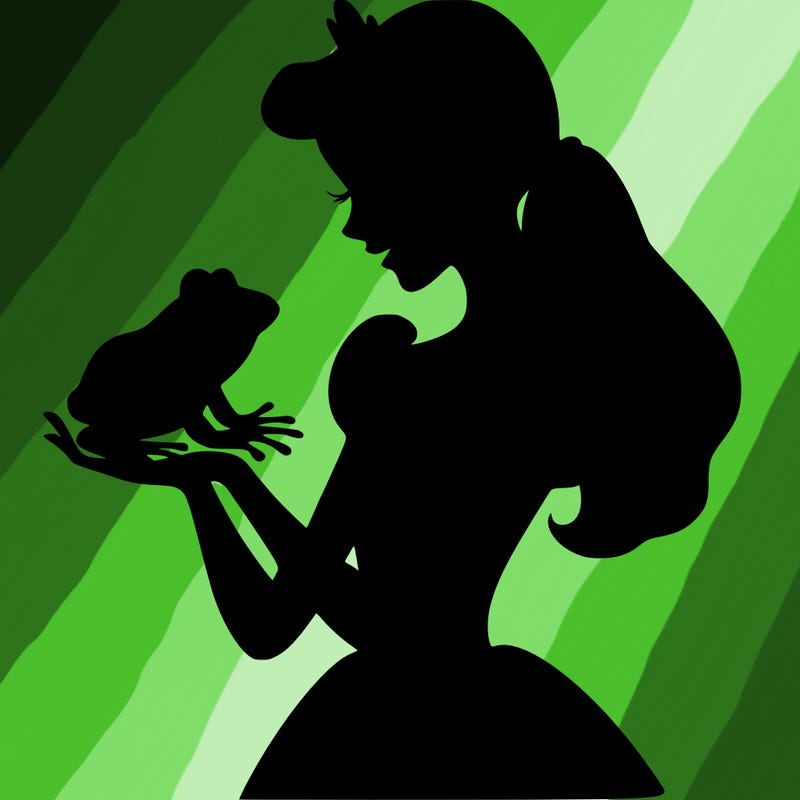 a shadow of a princess holding a frog realistic
