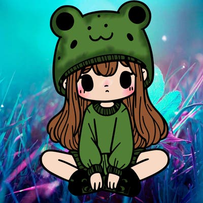 a girl wearing a frog hat and some frog socks