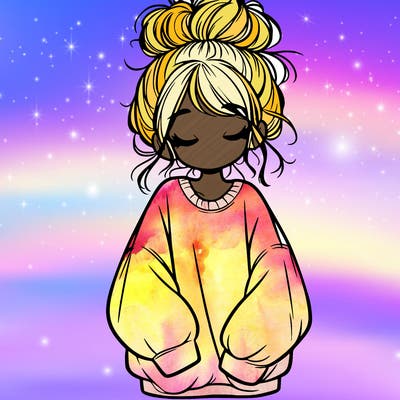 girl with baggy sweatshirt and messy bun