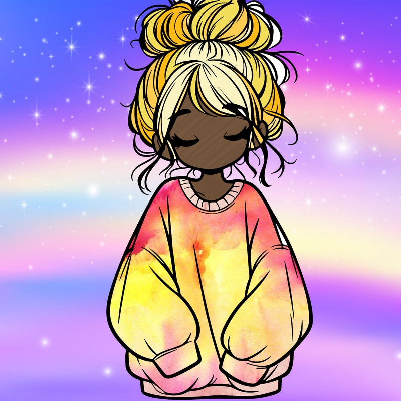 girl with baggy sweatshirt and messy bun