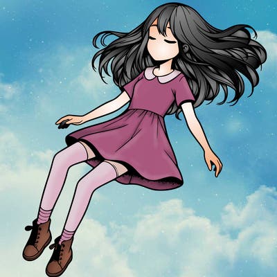 realistic girl floating