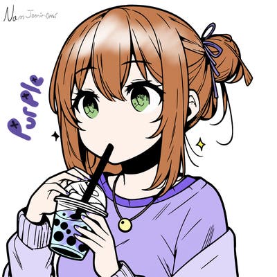 manga character drinking boba