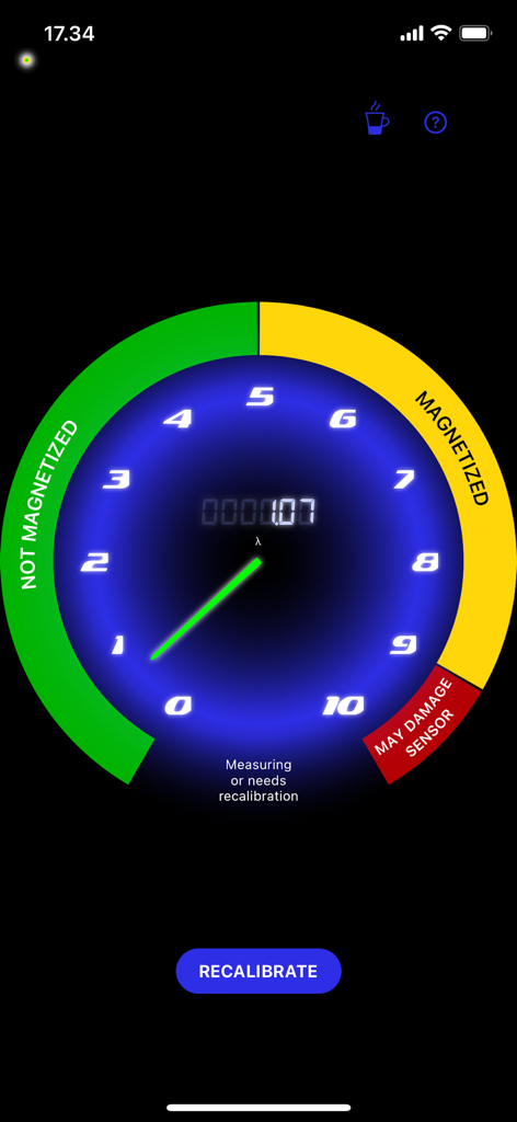 Magnetized Wristwatch Checker - Magnetized Wristwatch Checker app interface featuring a circular gauge measuring magnetism levels for mechanical watches.