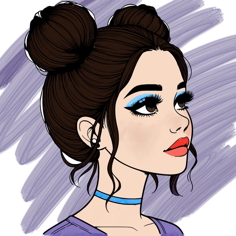 realistic girl with buns on the top of her head