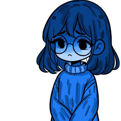 sad girl with glasses in a sweater