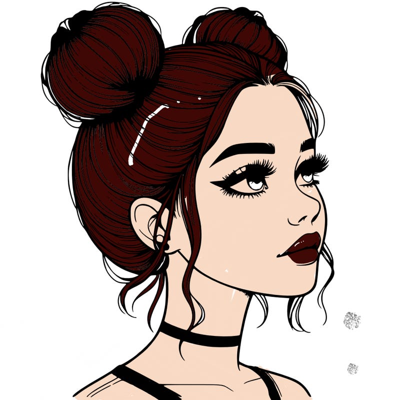 realistic girl with buns on the top of her head