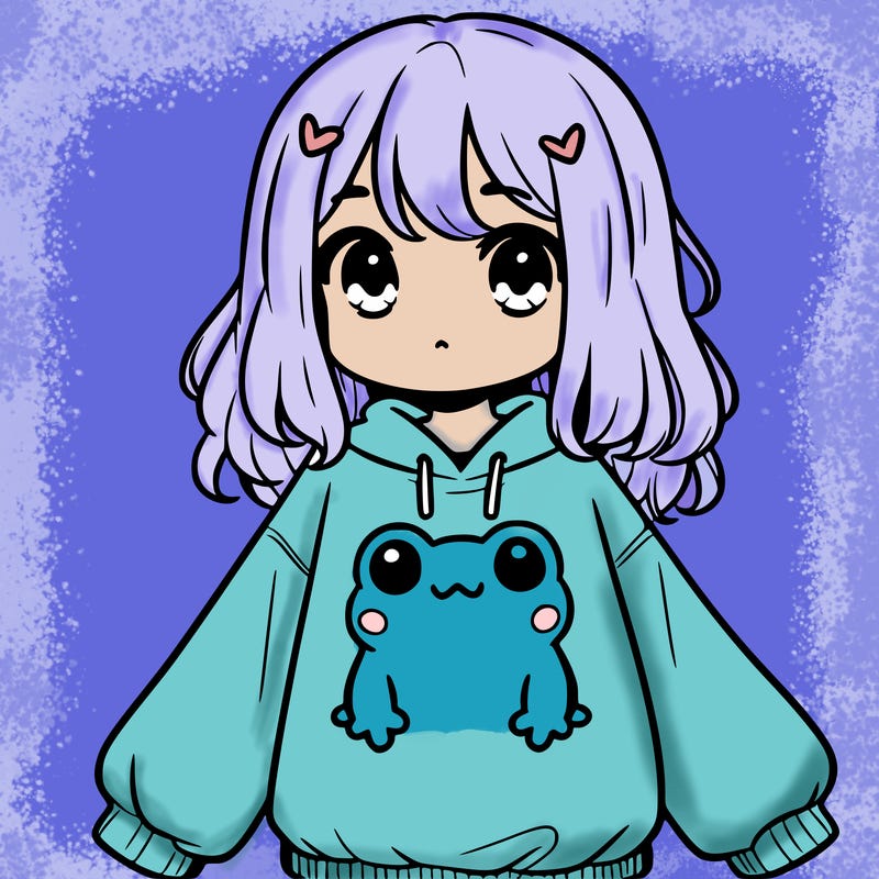 girl wearing frogging sweatshirt