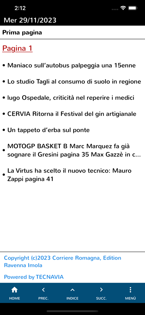 Corriere Romagna Digital - Front page news headlines listing in the Corriere Romagna Digital app