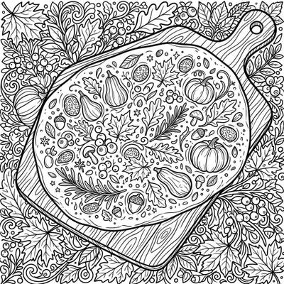 Embrace the cozy spirit of autumn with this unique focaccia bread coloring page, intricately designed as a bookmark. Adorned with delightful harvest elements, it's perfect for a seasonal creative escape.