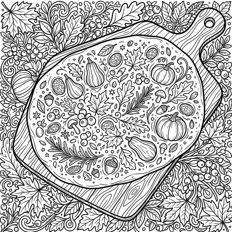 Embrace the cozy spirit of autumn with this unique focaccia bread coloring page, intricately designed as a bookmark. Adorned with delightful harvest elements, it's perfect for a seasonal creative escape.