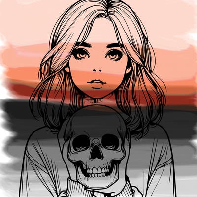 realistic girl holding a skull