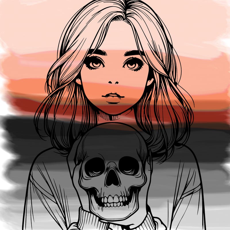 realistic girl holding a skull