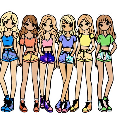a group of girls wearing crop tops and shorts