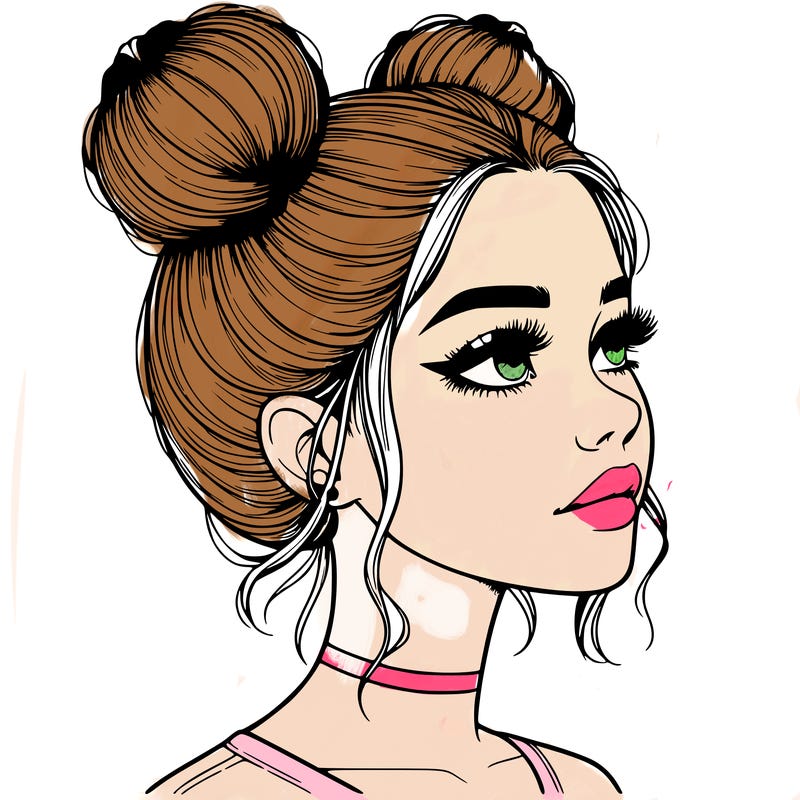 realistic girl with buns on the top of her head