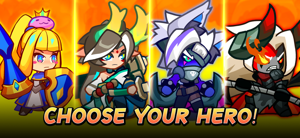 Monster Slayer Offline RPG - Four unique anime style RPG characters with the text Choose Your Hero