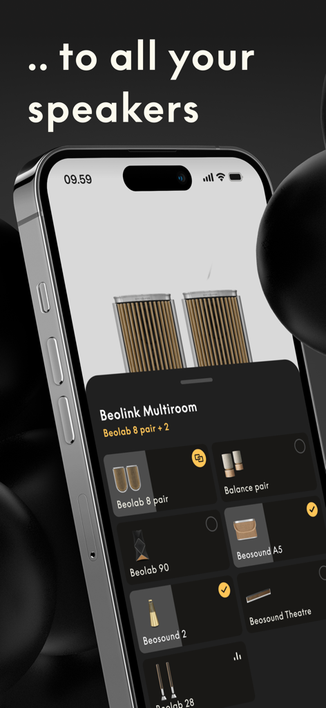 Interfaz de la aplicación Bang and Olufsen para la gestión de altavoces Beolink Multiroom