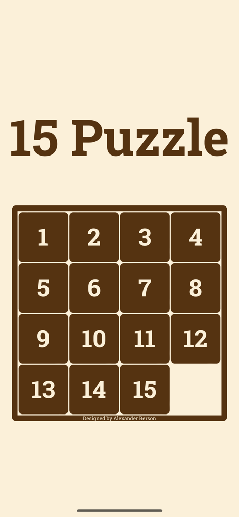 15 Puzzle - Tablero minimalista del juego 15 Puzzle con bloques numerados marrones
