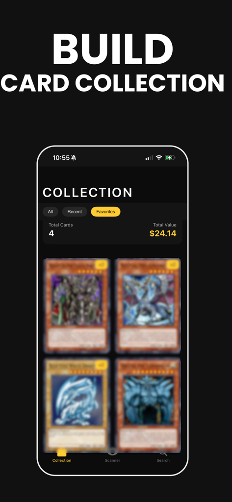 Card Value Scanner: YugiDex - Mobile app screen showing a Yu-Gi-Oh card collection with total market value tracking.