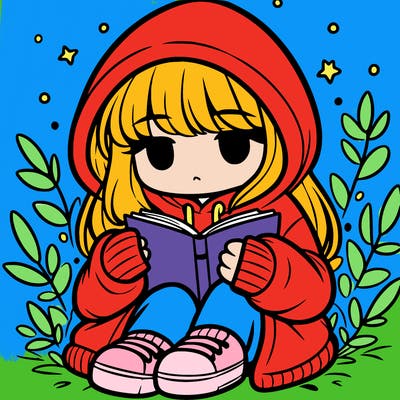 girl in oversized hoodie reading a book