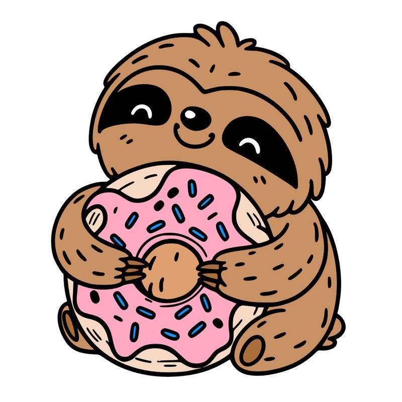 a sloth hugging a donut