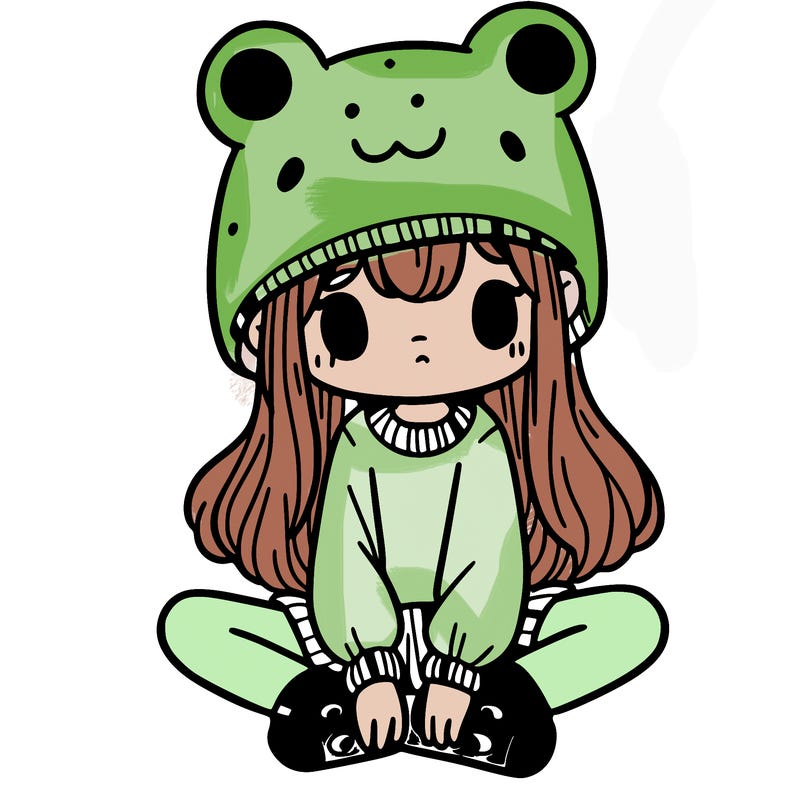 a girl wearing a frog hat and some frog socks
