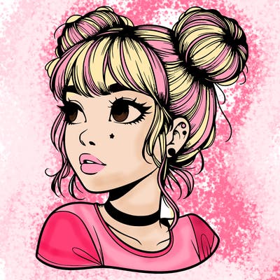 realistic girl with spacebuns