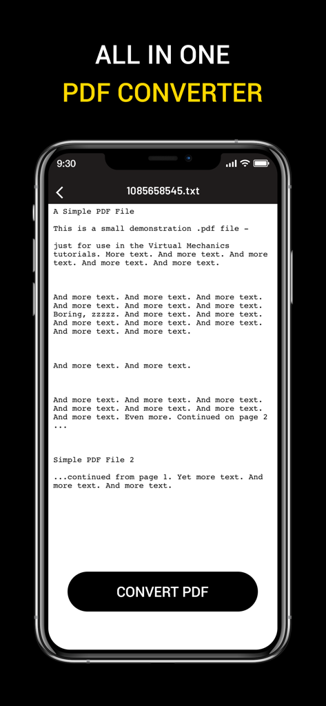 Interface do aplicativo Conversor de PDF mostrando um arquivo de texto e um botão para converter para PDF