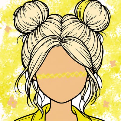 realistic girl with buns on the top of her hair