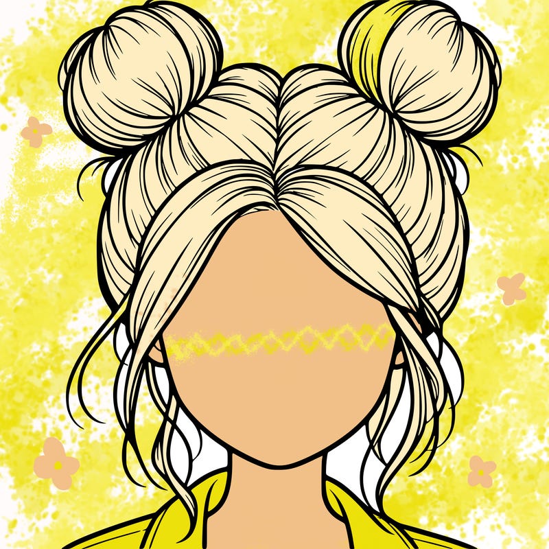 realistic girl with buns on the top of her hair
